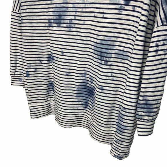 Saturday Sunday Top Size Small Blue White Tie dye With Stripes V-Neck - Picture 11 of 11